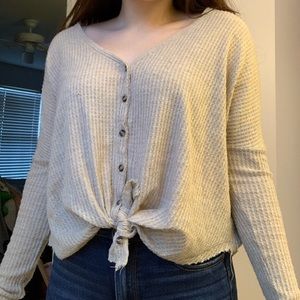 Long sleeve V- neck button down sweater